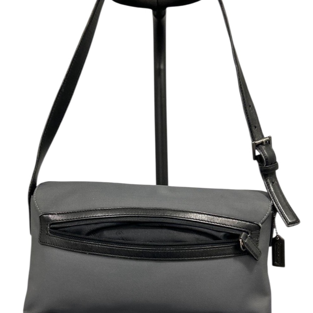 Coach Mercer 7413 Gray Twill & Black Leather Foldover Flap Shoulder Bag Purse - Picture 3 of 8